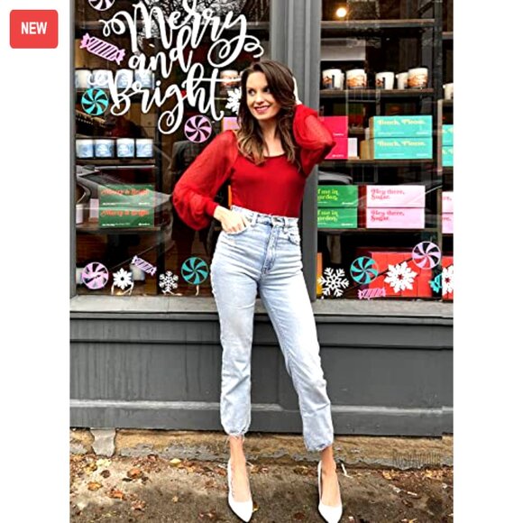 Mesh Long Sleeve Blouse Square Neck Puff Sleeve Stretchy Fabric - Picture 3 of 7